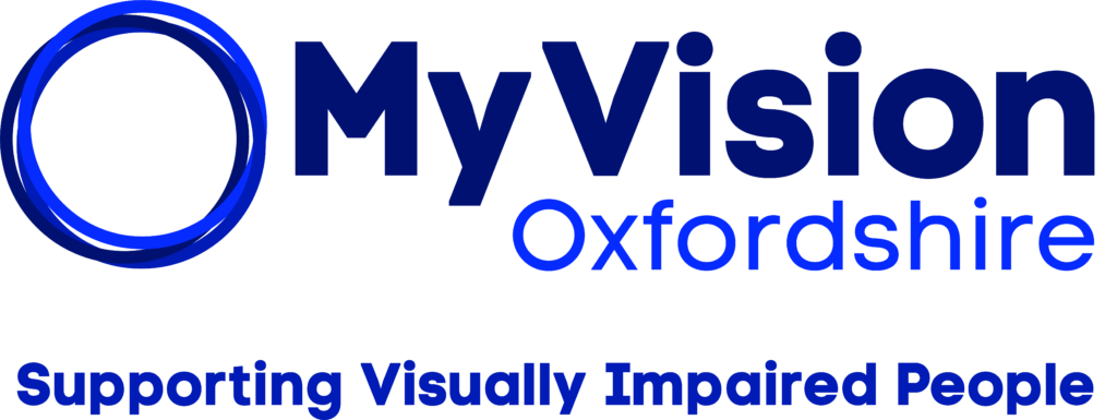 MyVision logo, 3 rings intersecting to the left of the words MyVision Oxfordshire with the strapline Supporting Visually Impaired People