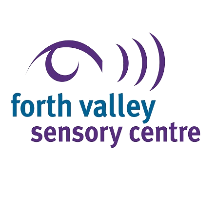 Logo is a symbol indicating vision and sound above the words Forth Valley Sensory Centre.